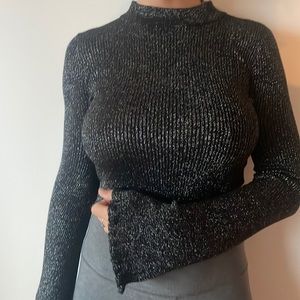 Sparkly ribbed crop top with flared sleeves urban outfitters sparkle and fade